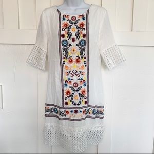 Stevie Hender White Embroidered Eyelet Lace Dress